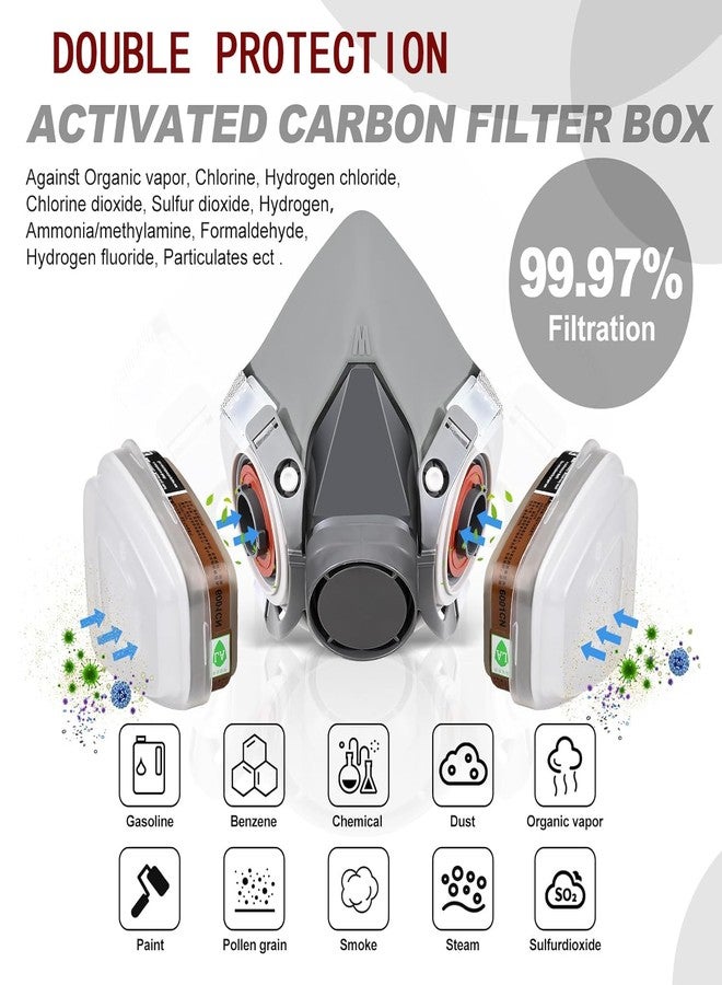 Serplex طقم قناع تنفس Serplex® مع نظارات مضادة للضباب، وفلاتر 6001 وفلاتر قطنية، قناع تنفس قابل لإعادة الاستخدام للمواد الكيميائية والغازات، مناسب للطلاء، والغازات، والغبار، واللحام، والأبخرة العضوية، وراتنج الإيبوكسي. - Image 3